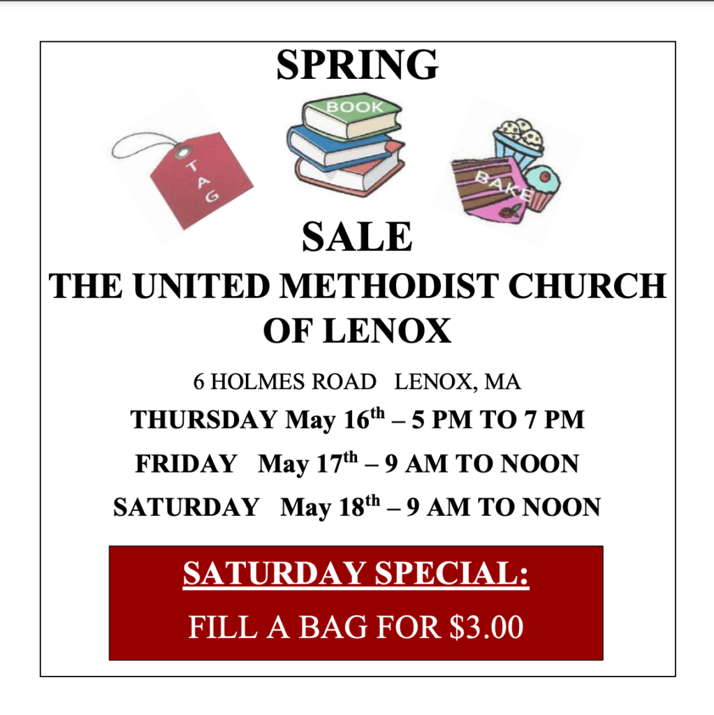 Tag/Bake/Book Sale at United Methodist Church of Lenox Lenox MA
